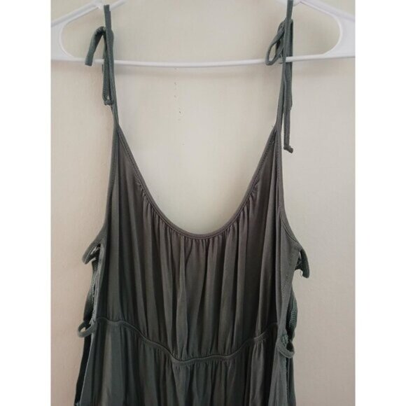 Earthbound Tiered Romper XXL Green Strappy Wide Leg Boho Resprt Minimalist - Picture 6 of 11